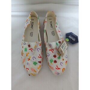 Toms Women's White Metallic Lucky Days Rainbow Clover Wishbone Slip On Shoes 5.5
